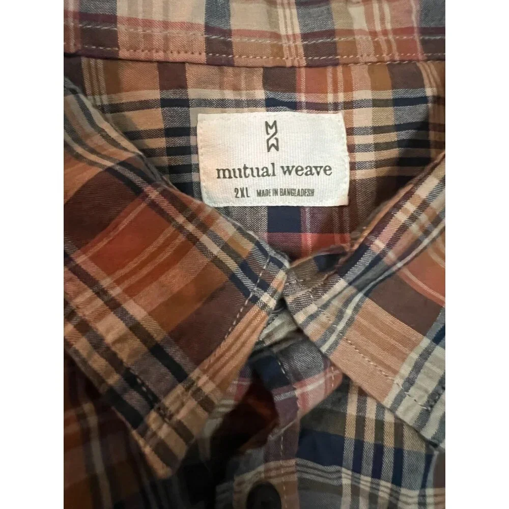 Mutual Weave Mens Plaid Short Sleeve Shirt 2XL Cotton Blend